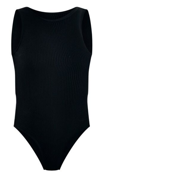 Prettylittlething Black Ribbed Knit Racer Bodysuit M NWT IN PACKAGING - Picture 4 of 7